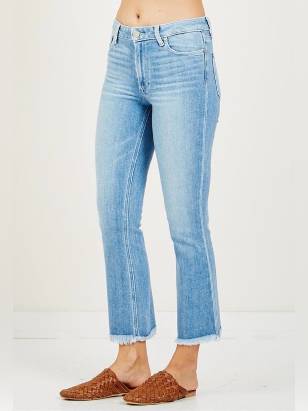 PAIGE Colette Boho Crop Flare Fray Hem Daybreak Indigo Wash Stretch Festival 26